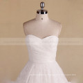 Simple sweet heart pleated lace croset back wedding ball gown with a long train